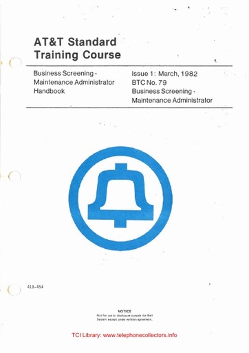 ATT BTC-79 i1 Mar82 - Training Course Maint Admin HB