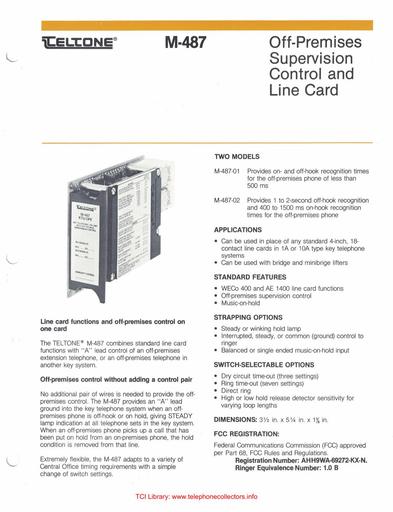 Teltone M-487 Data Sheet Dec83