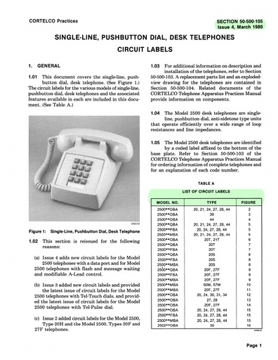 Cortelco 50-500-105 I4 Mar89 - 2500-series Circuit Labels