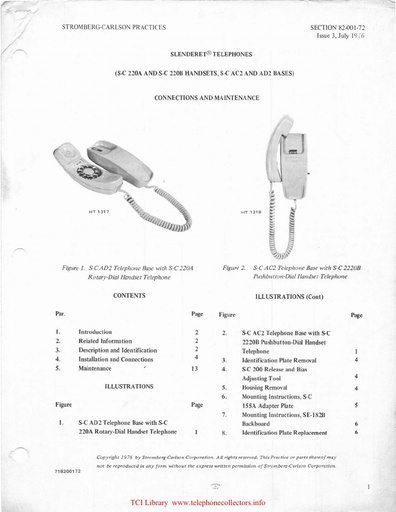 SC 82-001-72 i3 Jul76 - Slenderet Telephones - Conn Maint