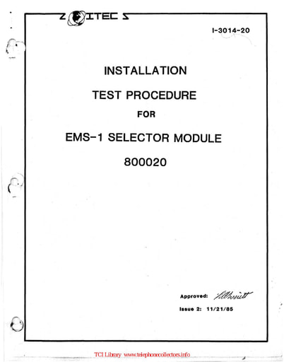 ITEC 1-3014 20 i2 Nov85 - EMS-1 Selector 800020 Inst Test