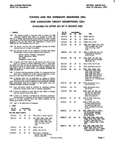 460-001-010 i12 Feb72 - Station and PBX SD and CD - Letter Size - Numerical Index