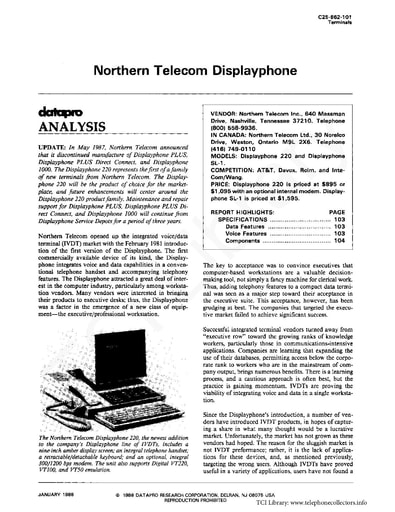 Datapro C25-662-101 Jan88 - NT DisplayPhone Analysis