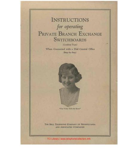 Instructions for Operating Private Branch Exchange Switchboards 1922