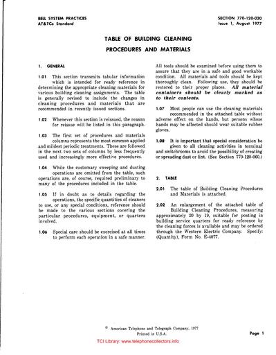 770-120-020 i1 Aug77 - Building Cleaning Procedures and Materials