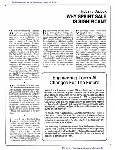 PTT ESP Newsletter i4 1982 - Sprint Sale  - American Bell Inc.