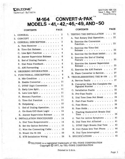 Teltone M-164 Convert-A-Pak Models -41, -42, -46, -49, AND -50