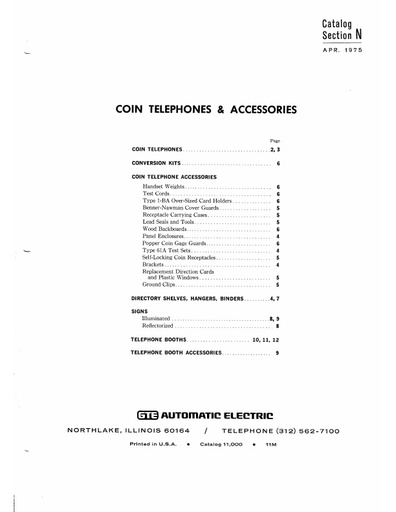 AE Catalog 11000 - Section N - Coin Telephones and Accessories - Apr75