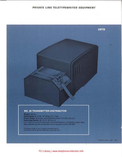 Private Line Teletypewriter Equipment 28TD February 1963 Marketing Brochure