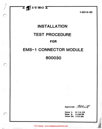 ITEC 1-3014-30 i2A Jan86 - EMS-1 Connector 800030 Inst Test