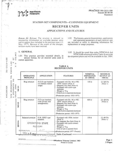 501-2111-100 Sep83 NTP - Receiver Units Applications Features