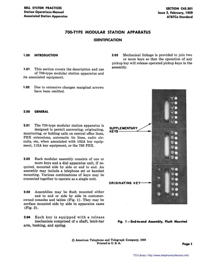 C43.301 700 Type Modular Station Apparatus   Identification   Issue 2 February 1959 tci ocr