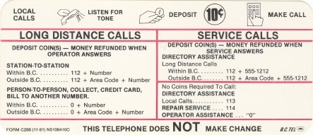 BC Payphone Instructioncard 11 1981