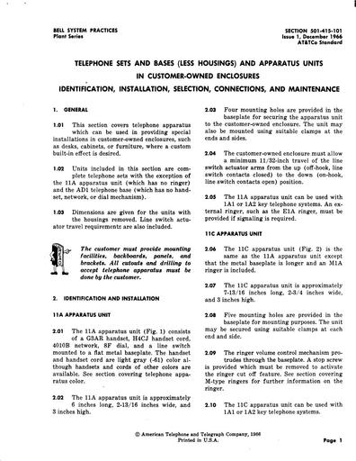 501-415-101 i1 Dec66 - Apparatus Units in Customer-owned Enclosures
