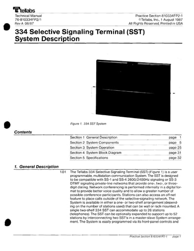 Tellabs Technical Manual 810334FP2-1 RevA Aug87 - 334 SST - System Description