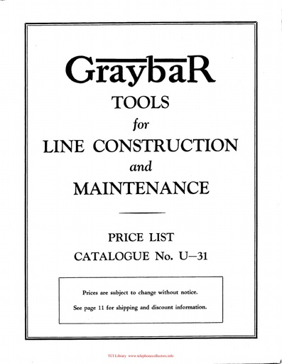 Graybar Price list for U-31 Catalog 1941 - Tools