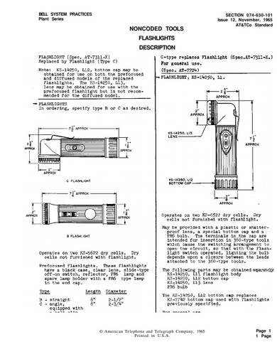 074-630-101 i12 Nov65 - Noncoded Tools - Flashlights - Description