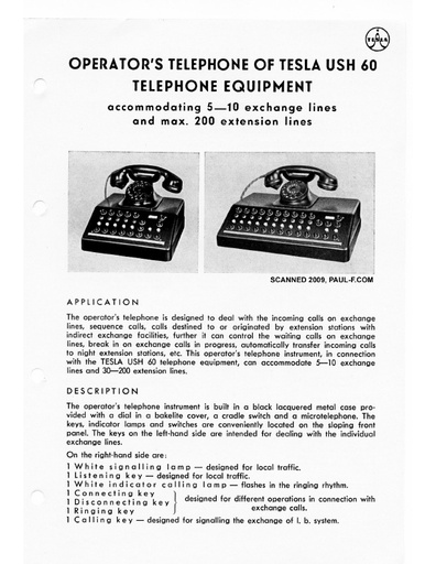 Tesla USH60 - Operator's Telephone