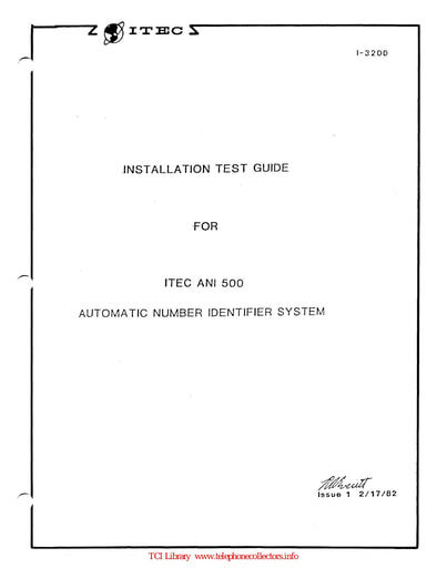 ITEC 1-3200 i1 Feb82 - ANI 500 Identifier Inst Test