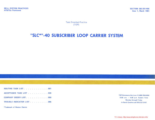 363-201-400 i1 Mar81 - SLC 40 Subscriber Loop Carrier System TOP