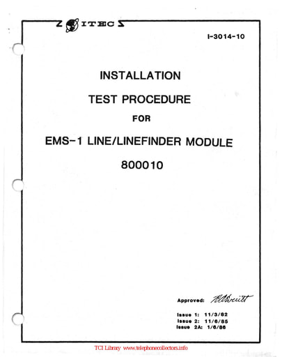 ITEC 1-3014 10 i2A - Jan86 EMS-1 Linefinder 800010 Inst Test