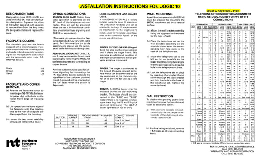 NE Logic 10 Key Telephone Sets - Installation Instructons
