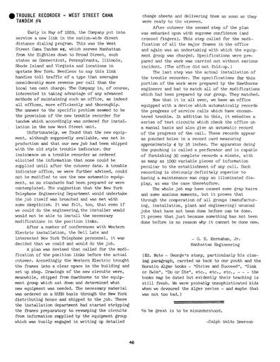 60 - Trouble Recorder West Street CAMA Tandem No4 NYTel MBW General Engineering Bulletin Apr60