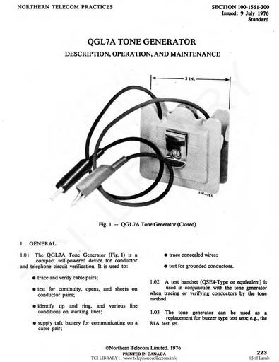 100-156- 300 i9 Jul76 - QGL7A Tone Generator