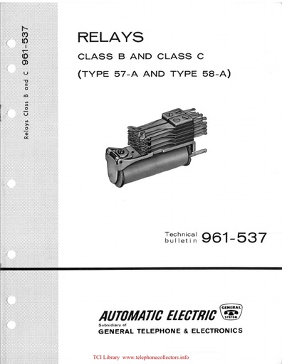 AE TB 961 537 i4 1961 - Relays Type 57A and Type 58 A