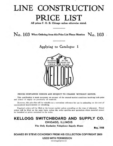 1918 CONSTRUCTION CAT NR 1 PRICE  LIST NR 103