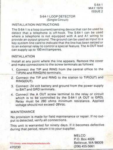 Melco S-64-1 i2 May78 - Loop Detector