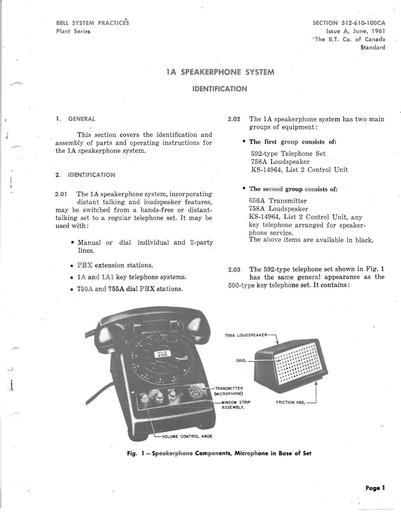 512-610-100CA iA Jun61 - 1A Speakerphone System - ID