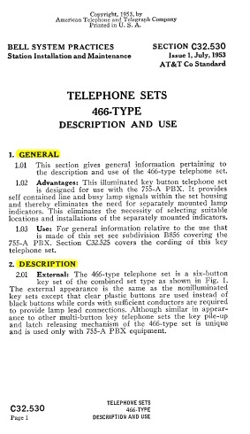 C32.530 466-Type Telephone Sets Description And Use