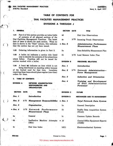 DFMP-0-0 i6 Apr77 - Table of Contents - Divisions A-J