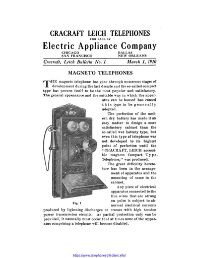 Cracraft-Leich Bulletin No. 1 - Mar1910 - MAGNETO TELEPHONES