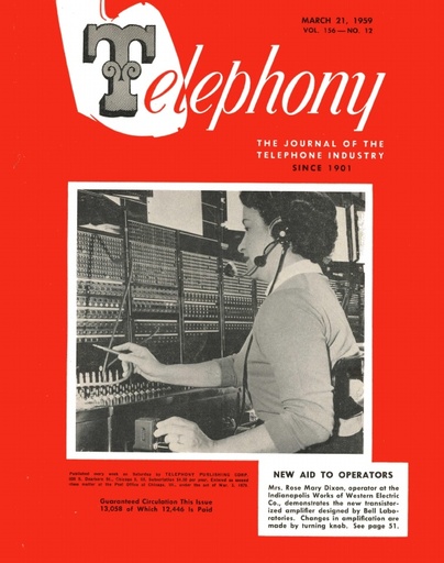 1959 - Headset Amplifier Introduction - Telephony Mag.