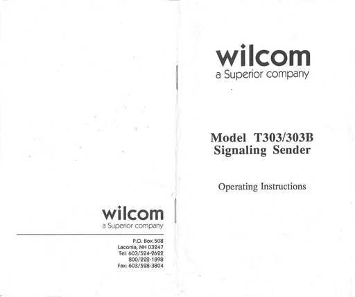 Wilcom T303 303B - Signaling Sender Manual - 06808794 i5 Apr91