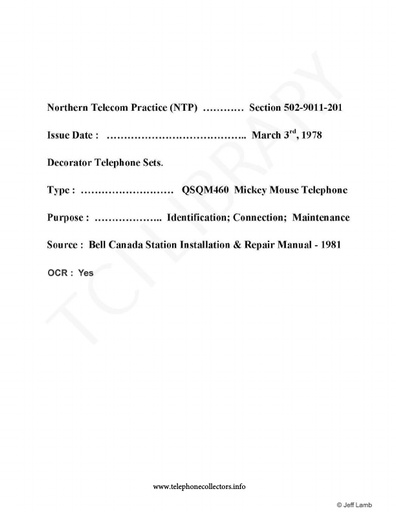 NTP 502-9011-201 Nov78 - QSQM 460 - Mickey Mouse Telephone Set