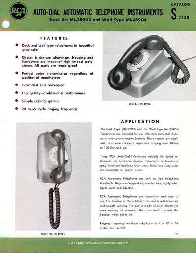 RCA - Telephone Sets for Auto-Dial Systems