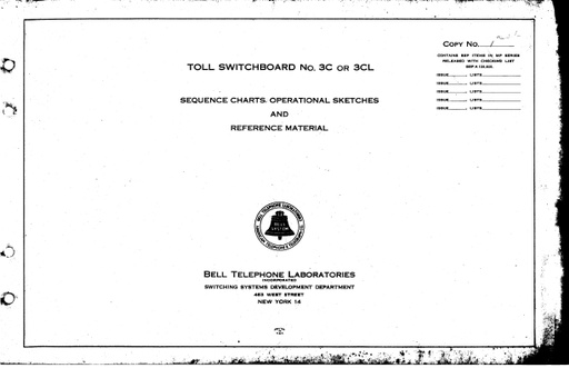 A128.820 Toll Switchboard No. 3C or 3CL, Issue 1, April 1950 - Charts