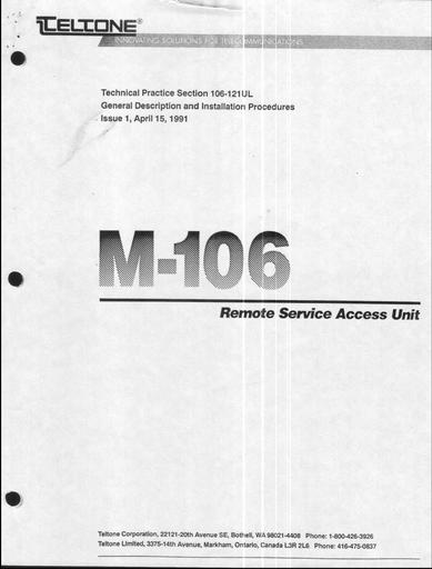 Teltone M-106 Gen Desc And Instal  Procedures
